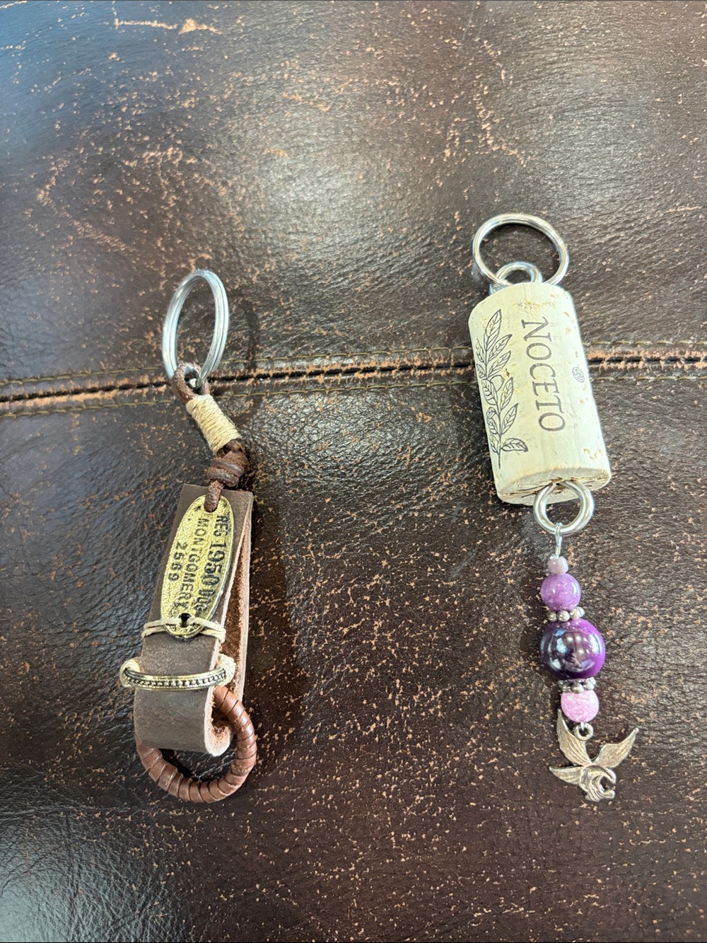 Purple Wine Cork Keychain with Bead Charm